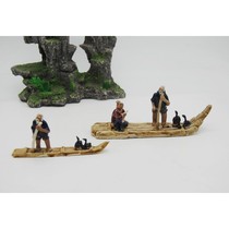 Ceramic single double support bamboo row cormorant fishing boat size rockery bonsai aquarium special decoration