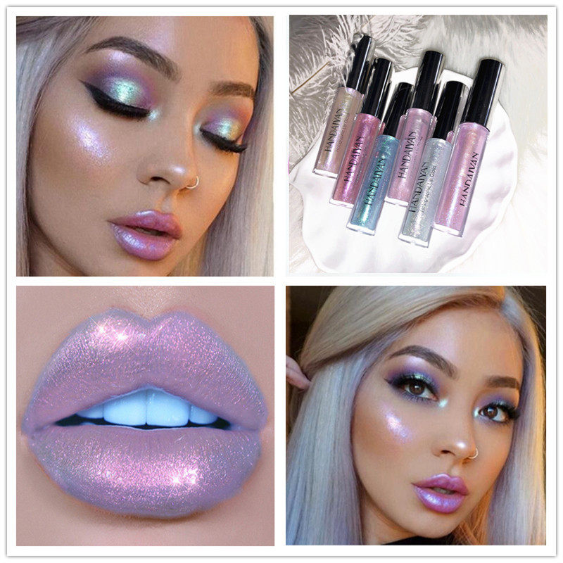 Polarized lip gloss European and American wind A girl's mouth red lip glaze pearlescent metal color tears purple blue diamond laser moisturizing