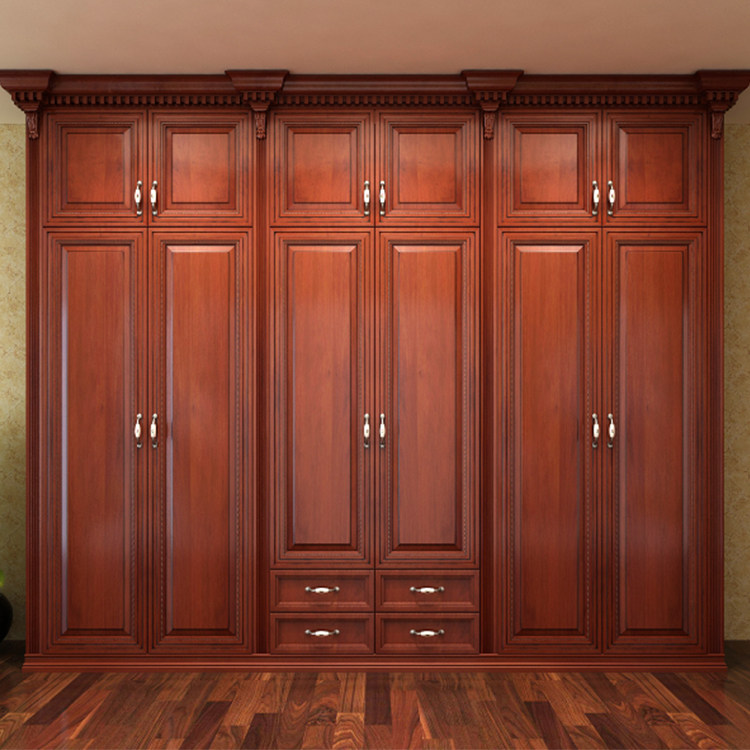 New Chinese log wardrobe set to make bedroom cloakroom cloakroom clothes kitchen solid wood flat door overall full house custom furniture