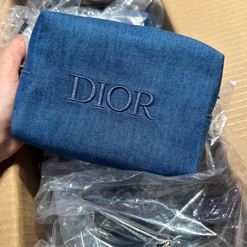 Super Rare ~ Denim Fabric with a High-End Feel ~ Dior Dior Denim Cosmetic Bag. Round Cake Cosmetic Bag