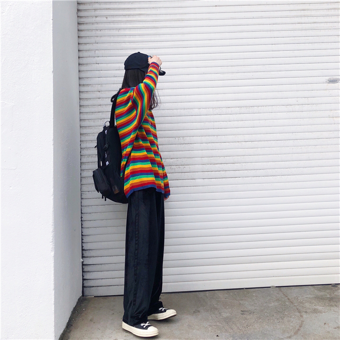 Female Korean Harajuku Hong Kong-flavored Loose Striped Sweater Women's Sweaters Japanese Kawaii Ulzzang Clothing For Women O1CN011oU0hQqK43EZgDA !!671855227 - Female Korean Harajuku Hong Kong-flavored Loose Striped Sweater Women's Sweaters Japanese Kawaii Ulzzang Clothing For Women