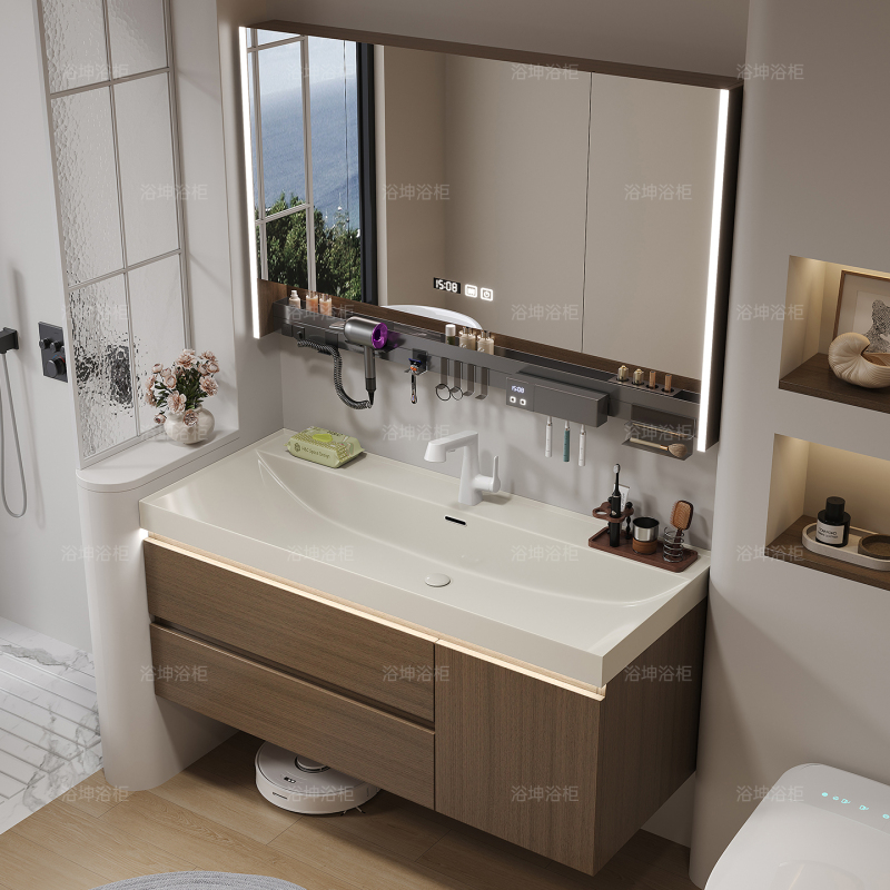 New Chinese-Style Gold-Plated Stone Ocean Basin Integrated Bathroom Cabinet Set Washbasin for Bathroom