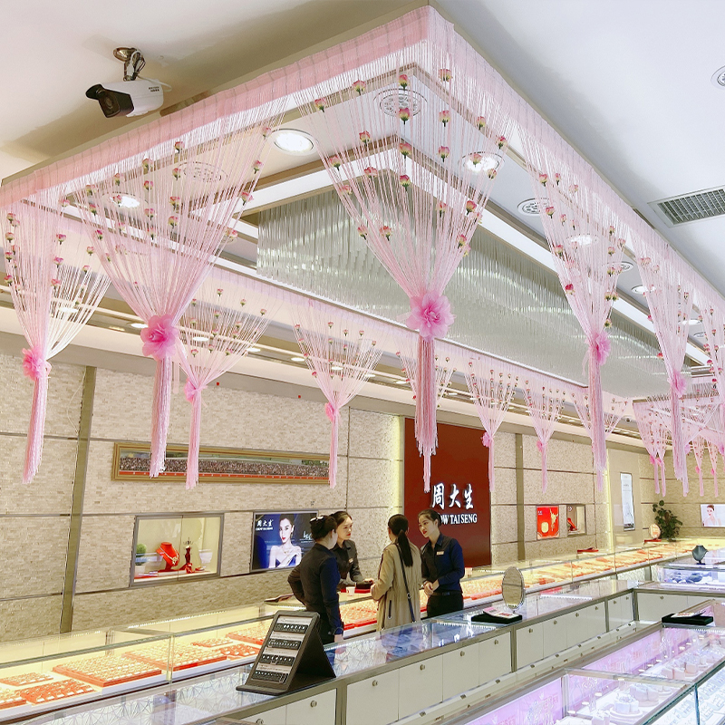 National Day Decorative Rose Line Curtain jewelry Shop Gold store Ceiling Partition Curtain window Beauty Chen ceiling arrangement-Taobao
