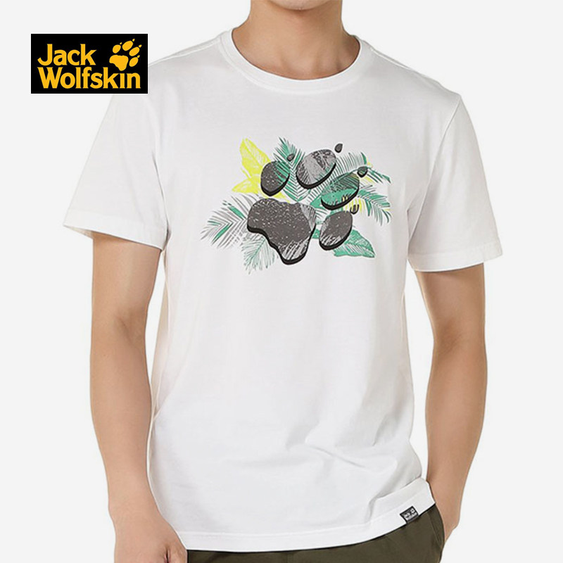 JACKWOLFSKIN wolf claw men's summer loose flower type large claw round collar pure cotton short sleeve T-shirt 5011881