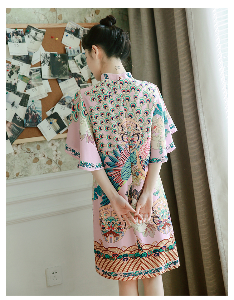 Váy hè mới 2019 cho bà bầu retro size lớn đã được cải tiến phiên bản mỏng của thời trang trẻ trung mẹ con gái kiểu sườn xám Trung Quốc - Áo thai sản áo bầu thu đông