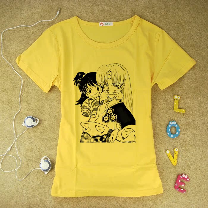 Inuyasha nhân vật hoạt hình dễ thương in anime xung quanh quần áo Sundial Gewei hoa đồng nghiệp áo thun cotton ngắn tay những hình dán cute