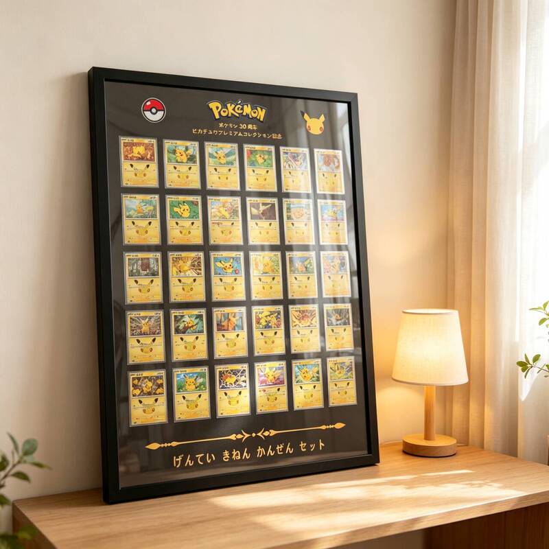 Pokémon 30Th Anniversary Display Frame Pikachu Card Storage Collection Frame Framed Solid Wood Frame Can Be Hung on the Wall