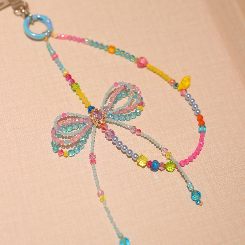 So Cute! Childlike Series ins Wind Blue and Pink Bow Phone Chain, Exquisite Dopamine Color Pendant So Cute! Childlike Series ins Wind Blue and Pink Bow Phone Chain, Exquisite Dopamine Color Pendant