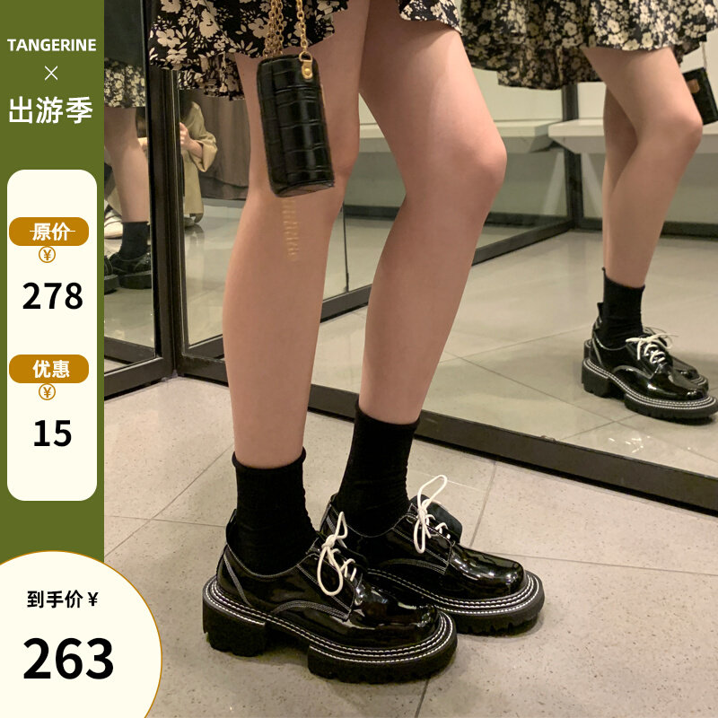 Not two oranges 2022 spring and summer new genuine leather coarse heel Inn wind small leather shoes Songcakes Thick Primer Leather Single Shoes Woman