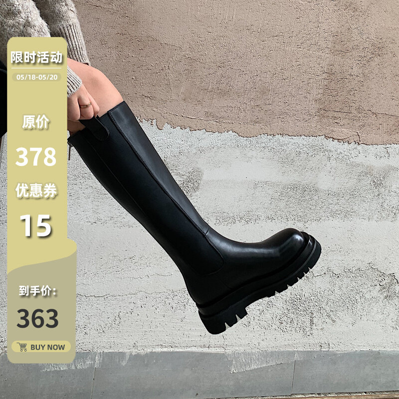 Not 2 Orange But Knee Genuine Leather Long Cylinder Smoke Pipe Boots Thick Bottom Riding Boots rear Heightening Locomotive High Cylinder Boots Woman