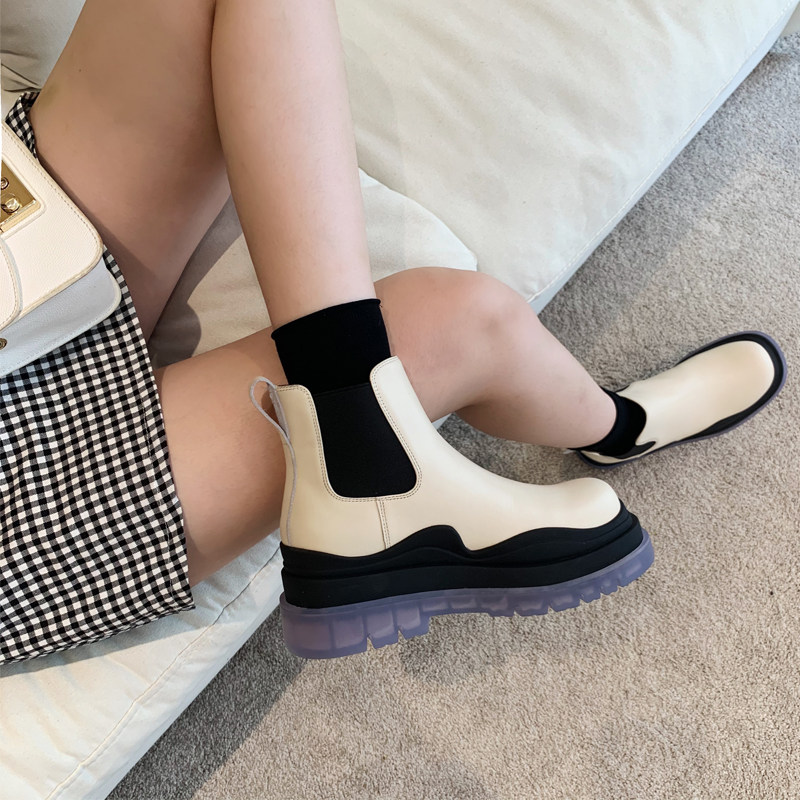 No two orange mona with the same leather short-barrel Chelsea mid-barrel boots increased British thick-soled Muffin booties for women