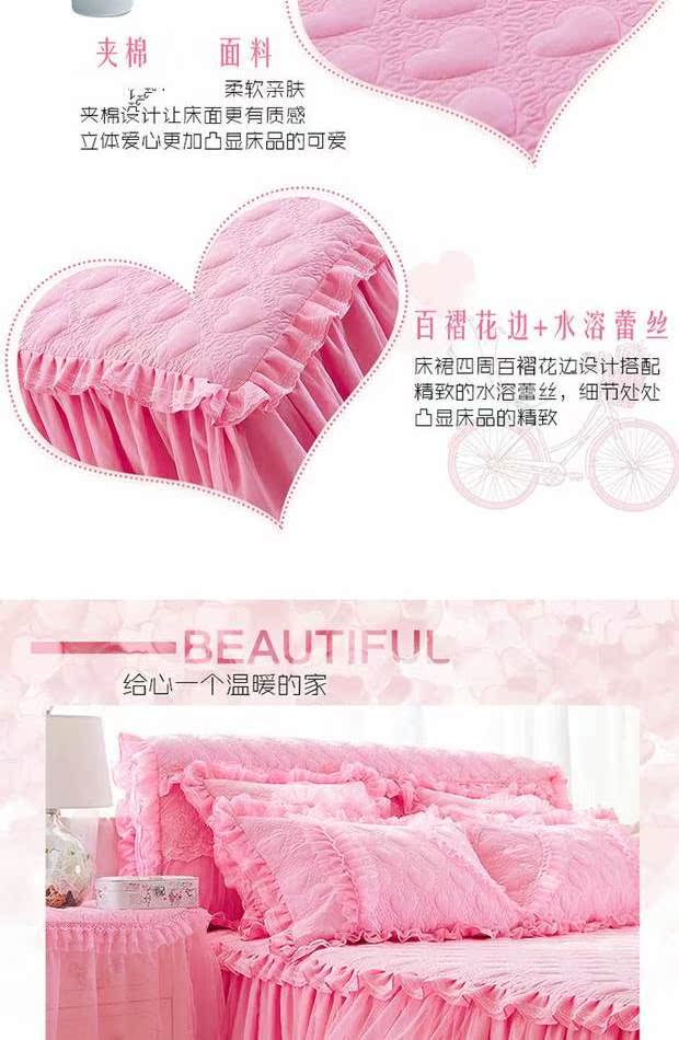 Dày lên giường bông váy ren một mảnh nệm bìa trượt châu Âu công chúa màu hồng 1.8m 1,5 m 2,2 Double Single - Váy Petti ga giường có viền