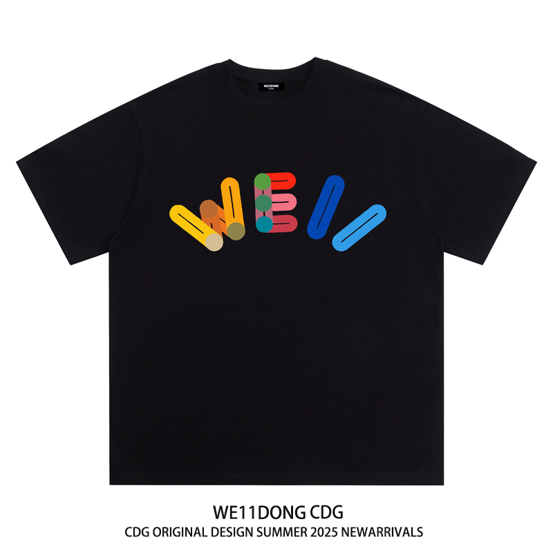 We11Done Cdg American Retro Colorful Letter Print Trendy Brand Heavyweight Loose Unisex Pure Cotton Short-Sleeve T-Shirt We11Done Cdg American Retro Colorful Letter Print Trendy Brand Heavyweight Loose Unisex Pure Cotton Short-Sleeve T-Shirt