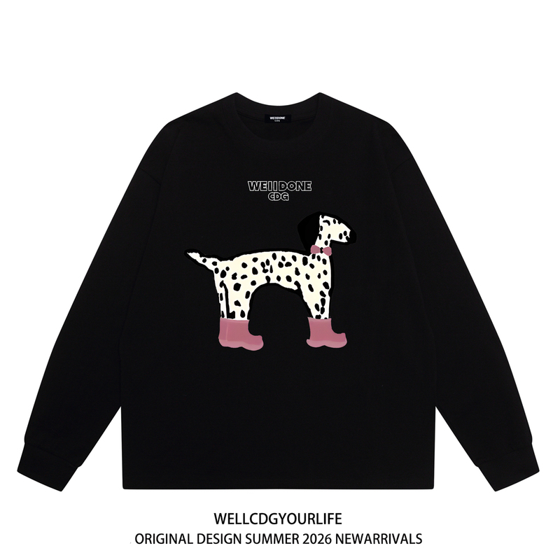 We11Done Cdg Niche Trendy Brand Spotted Dog Print Loose Versatile Pure Cotton Base Shirt Long-Sleeve T-Shirt Trendy