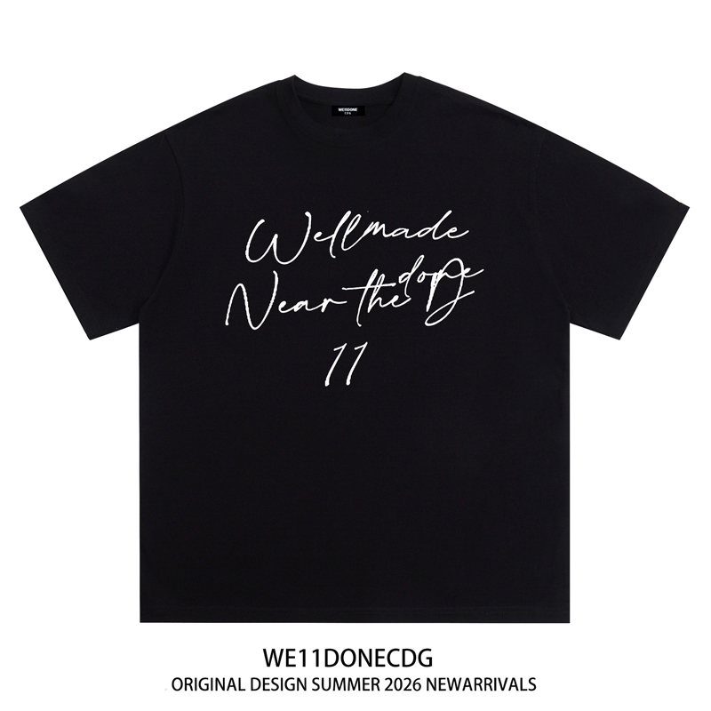 We11Done Cdg American Trendy Brand Welldone Cursive Letter Unisex Loose Versatile Pure Cotton Short-Sleeve T-Shirt
