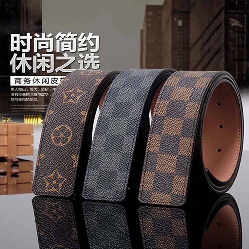 Plaid Pattern Decoration L Replacement Classic Vintage Belt Casual Versatile Strapless Belt Men's Top Layer Genuine Cowhide Leather E V