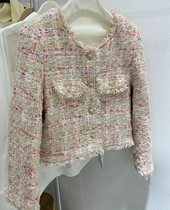 2022 Spring new Korean version Rainbow Color Coarse Flowers Weave Small Fragrance Short Coat Woman spring Design Sensation Flutblouse