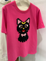 2022 Summer cartoon (sweet young and small wild cat) berry fruit color loose short sleeve t-shirt female small child embroidery half sleeve