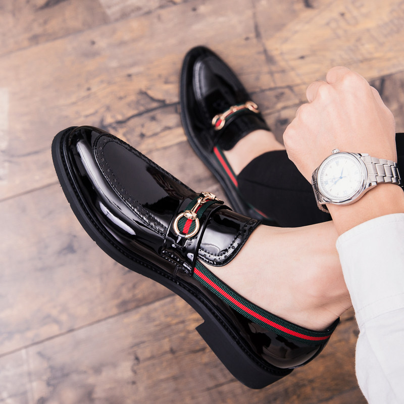 Hair Stylist Leather Shoes Male Korean version Trend One foot pedal inside heightening casual men's shoes Inren 100 lap bright face Little leather shoes man