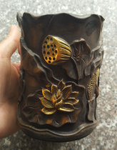 Pure copper pen holder For more than a year The four treasures of Wenfang Pen ink paper inkstone Office antique old copper ornaments