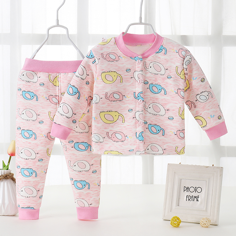 Bộ đồ ấm cho bé mùa thu đông dày cộng với quần nhung mùa thu 0-2-3 tuổi cotton nam cộng với đồ ngủ bằng nhung áo ngực trẻ em