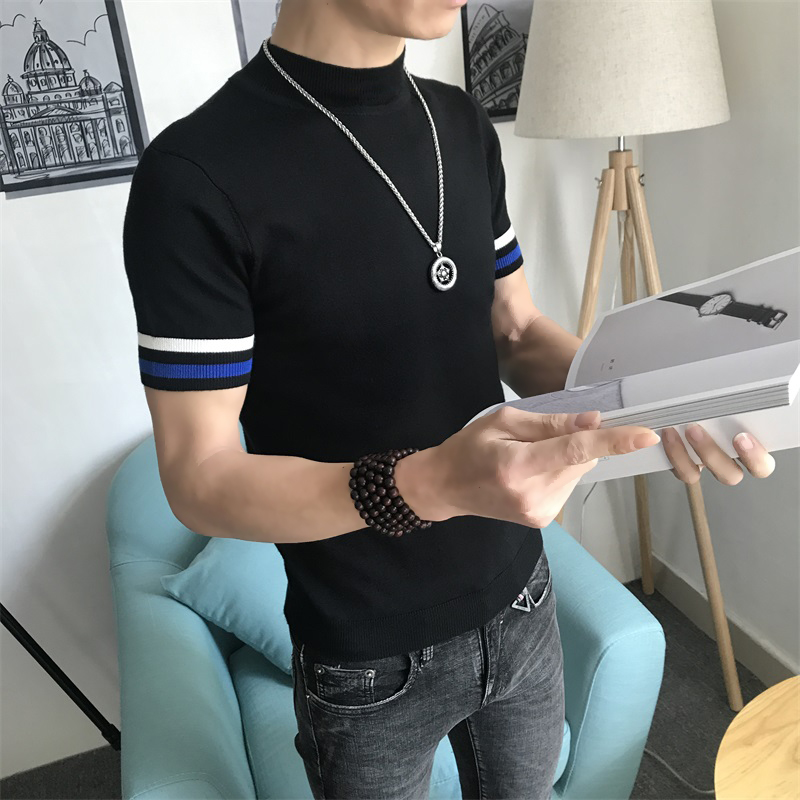 Mùa xuân và mùa thu phần mỏng Hàn Quốc phiên bản của người đàn ông tự canh cao cổ áo ngắn tay dòng nhanh tay người da đỏ với thời trang nửa tay áo len triều áo khoác nam hàng hiệu