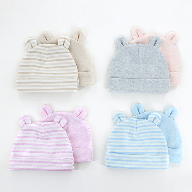 Newborn Pure Cotton Double Decker Baby Hat Baby Hat Beginner Baby Cute Autumn Winter Thickened Warm Color Cotton