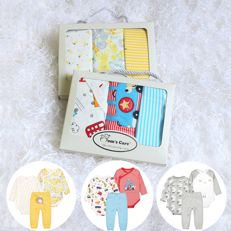 Newborn gift box baby cotton long-sleeved triangle romper pants baby boneless cotton full moon clothes