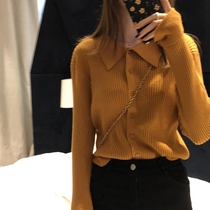 Shopkeepers own fried chicken beauty autumn and winter womens short v-neck cardigan top Western style long-sleeved knitted student T-shirt bottoming