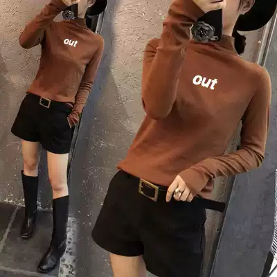 The owner's own fried chicken beauty half high neck plus velvet bottoming shirt women's double-sided German velvet T-shirt thickened inner top