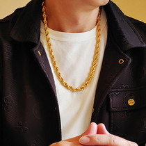 Gold-coated silver gold necklace mens 9999 pure gold twist chain does not fade fashionable mens 24K gold-coated chain