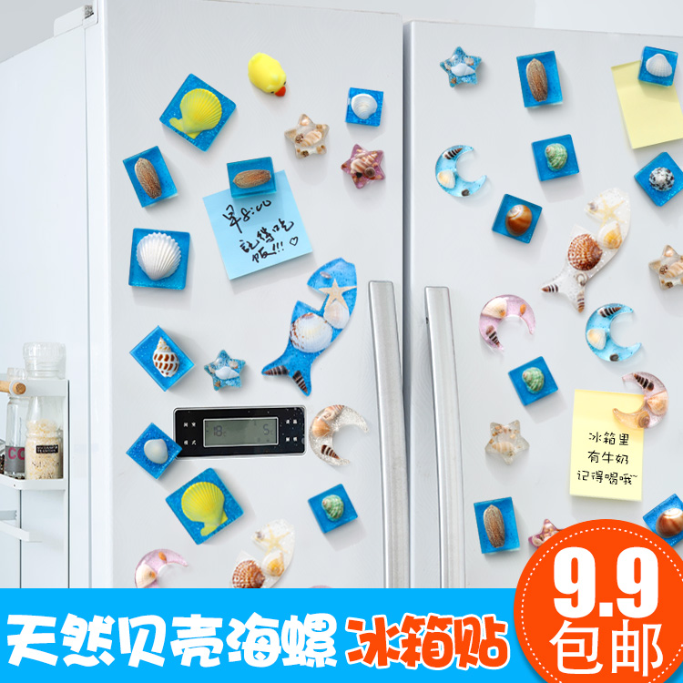 Natural Shells Sea Snail Fridge Magnetic Sticker Black-and-white Board 3D Solid Personality Creative Resin Magnet Sticker