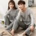 Mùa xuân và mùa thu đôi cotton dài tay quần pyjama nam nữ cotton giản dị phục vụ nhà