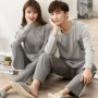 Bộ đồ ngủ mùa thu đôi cotton cộng với phân bón XL nam dài tay mặc quần áo mặc nhà mùa hè đồ bộ mặc nhà bằng vải thun