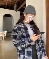 Spot first futurify spring new Tibetan plaid anti-crease loose casual long sleeve shirt South Korean shirt