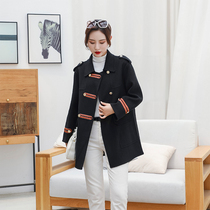 Black 2021 new autumn and winter small double-sided cashmere coat womens short high-end military tooling wool double-sided
