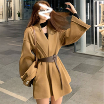 Double-sided cashmere coat womens short 2021 new autumn and winter temperament high-end retro belt small hairy jacket