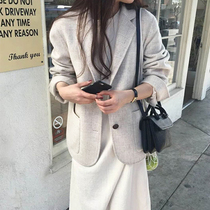 2021 new plaid double-sided cashmere coat womens short small suit collar high-end age reduction double-sided