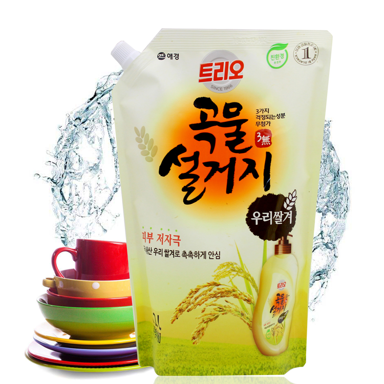 10 bags of Aijing grain rice bran detergent 1200ml Korea imported household detergent refill bag vat