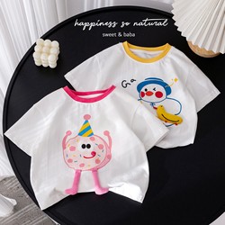 Girl short -sleeved T -shirt summer new three -dimensional doll decorative half -sleeved top Children's summer cartoon printing clothes