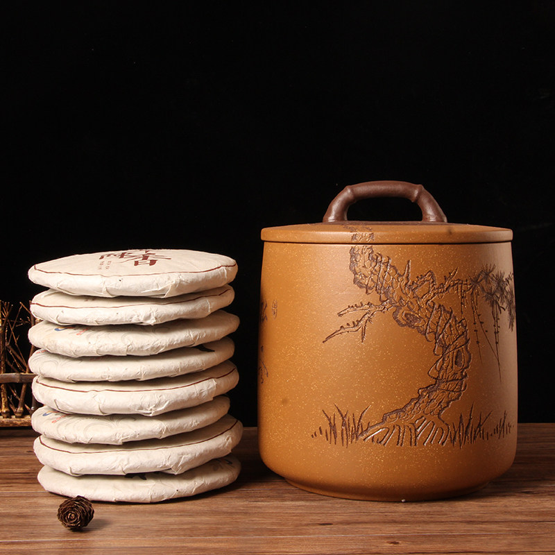 Yixing Pu San Seven Son Pie Can Large Pu - ji sealing tank Storage tea cake tea brick cylinder