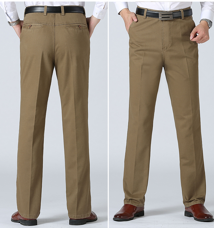 Quần tây nam trung niên nam rộng kích thước lớn eo cao tập sâu quần bố giản dị cotton thẳng mùa thu và mùa đông quần áo thể thao