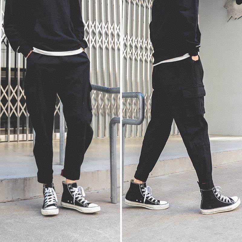 LMTNZD springtime workwear pants for men multiple pockets Korean version trendy loose straight cylinder casual Harun bunches pants 
