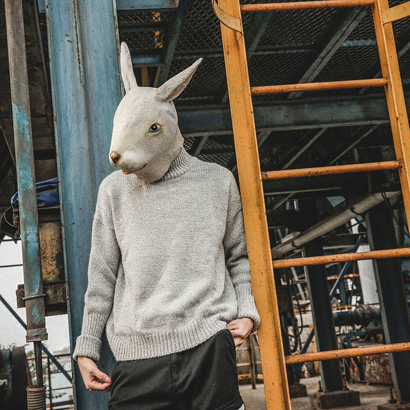 LMTNZD spring and autumn retro wild loose half turtleneck sweater men's solid color basic trend thickened pullover sweater