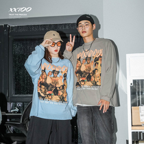 LMTNZD long sleeve t-shirt male national tide 2022 fall thin section casual round collar blouses INS wind loose printing compassion