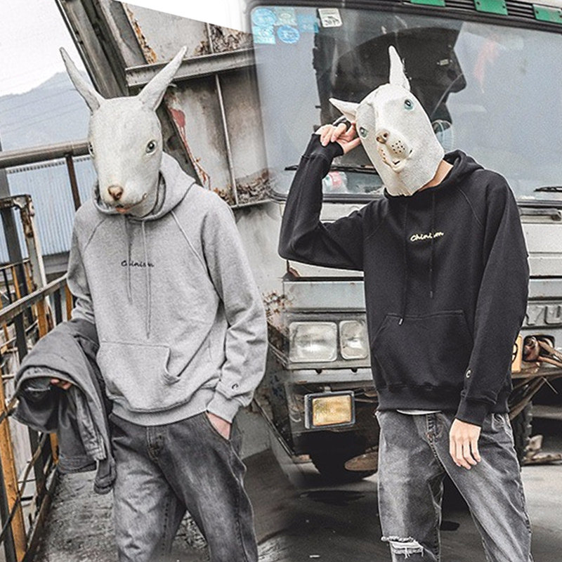 LMTNZD 20 Japanese black hooded sweater men's spring and summer letters loose casual tide brand pullover hoodie