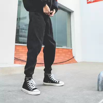 LMTNZD black denim pants men's autumn slim pipe pants Korean version of tide loose corset pants Haren pants