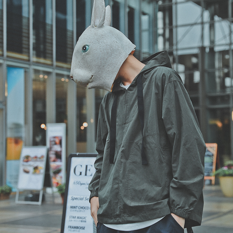 LMTNZD秋季复古百搭宽松套头外套男士韩版休闲薄款连帽冲锋夹克潮
