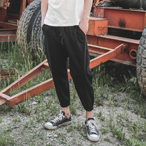 LMTNZD spring and summer cotton and hemp Harlan pants mens Korean version loose solid color tide thin nine-point beam pants