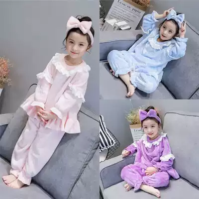 Girls Flannel pajamas set autumn and winter new 2021 children's coral velvet home clothes women thicken warm Western style